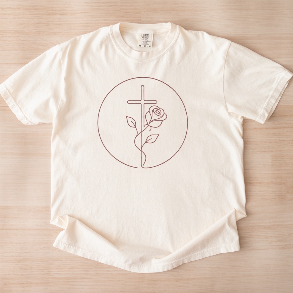 Rose Entwining the Cross in a Circle Tee